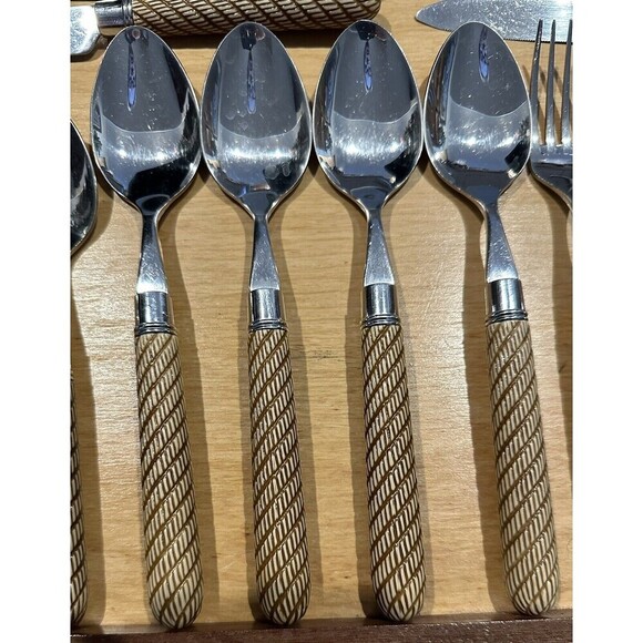 Mikasa Thailand MIS33 Stainless Flatware Service for 4 Brown Tan Swirled Stripes - Picture 3 of 9